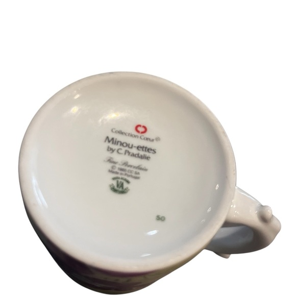 Cat Mug Pink Blue Floral Kitty Handle 1985 Minou-ettes Coeur Vintage Portugal - Picture 5 of 7